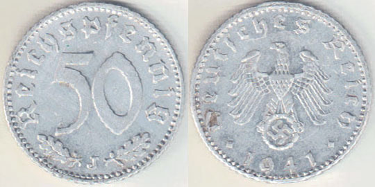 1941 J Germany 50 Pfennig A004719.